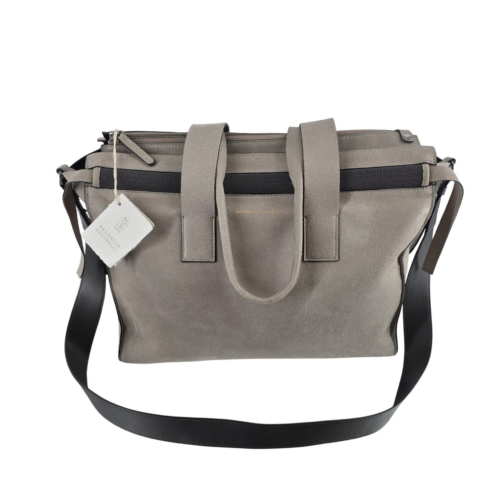 Brunello Cucinelli Taupe Leather Monili Bead Tote Bag Mens Womens Luxury Satchel